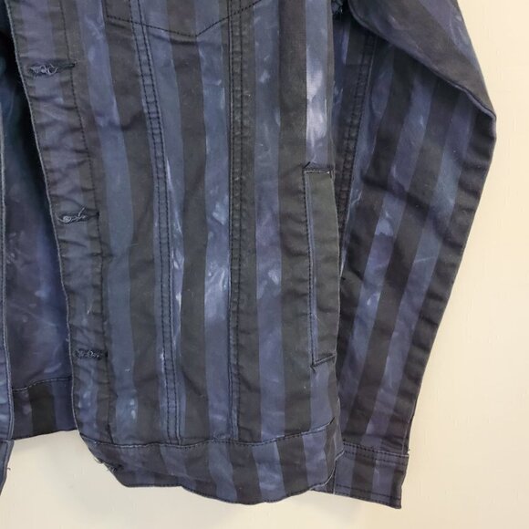 HTF Tripp NYC Blue Denim Jeans Jacket Bleached Striped Stretch Punk Emo Size S - Picture 4 of 8